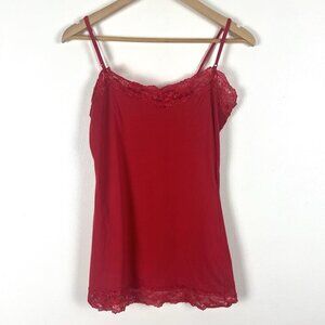 Zenana Outfitters Y2k Red Lace Trim Camisole Sz L Long Tank Top Fitted 90s